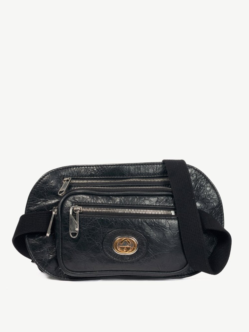 Gucci Black Leather Flat GG Belt Bag